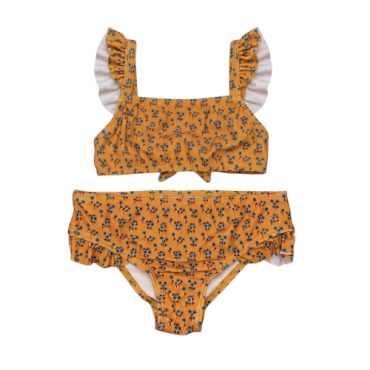 Traje De Baño De Niña Amarillo Mostaza Estampado #D323