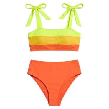 Traje de baño naranja amarillo y verde
