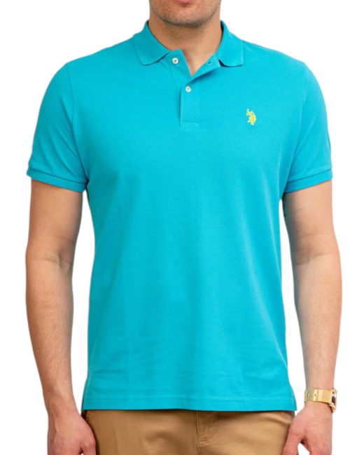 Chemise Polo Azul Turquesa Logo Amarillo