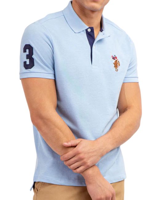 Chemise Polo Azul Claro Borde Azul Oscuro