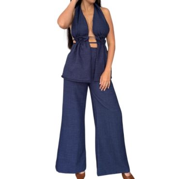 Conjunto Azul Escote Espalda