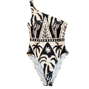 Traje de baño entero negro con blanco palmeras