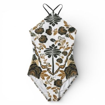 Traje de baño entero flores verde y marron