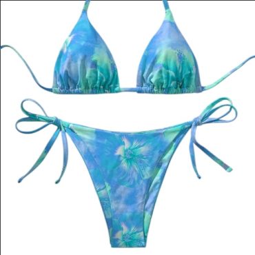 Traje de baño azul flores verdes