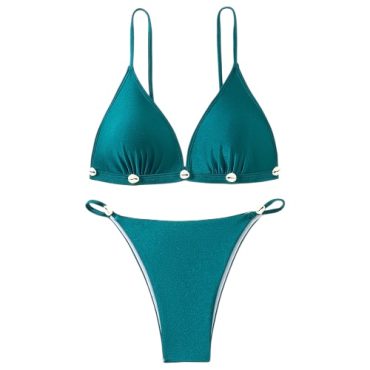 Traje de baño azul con caracoles