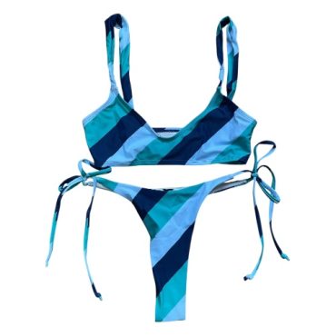 Traje de baño top rayas azules