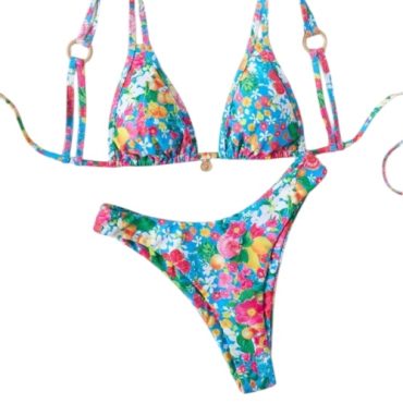 Traje de baño azul azul flores