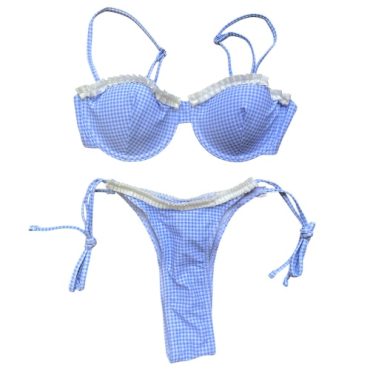 Traje de baño azul borde blanco copa