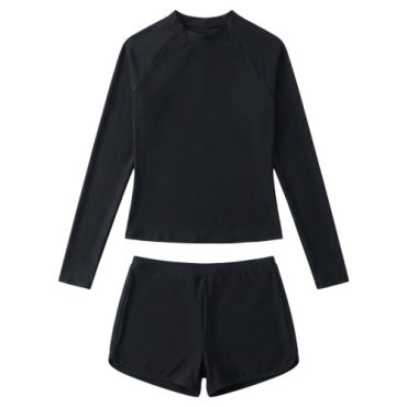 Traje de baño negro manga larga con short