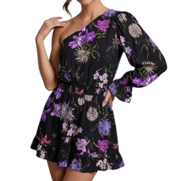 Vestido Negro Flores Azul