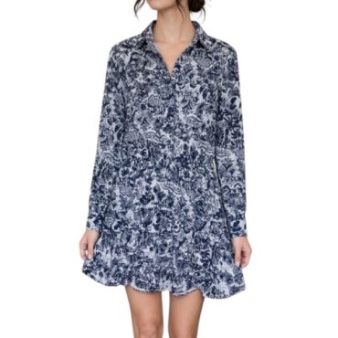 Vestido Manga Larga Estampado Azul