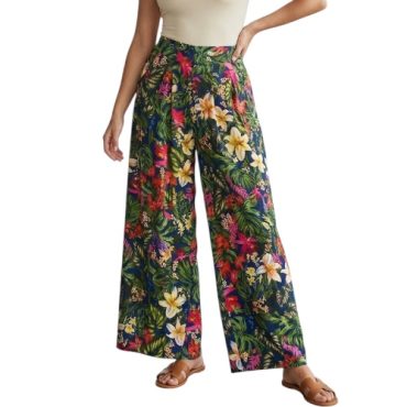 Pantalón Estampado Flores Azul