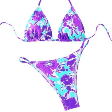 Traje de Baño Triángulo Morado Flores