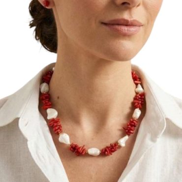 Collar Rojo Piedras Mármol