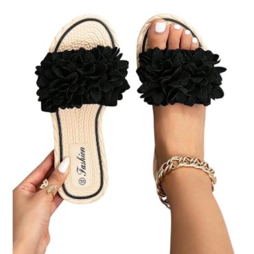 Sandalias Beige Flores Negras