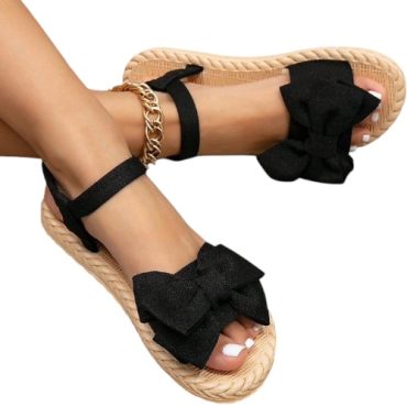 Sandalias Beige Lazo Negro