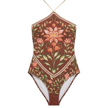 Traje de Baño Entero Marrón Estampado