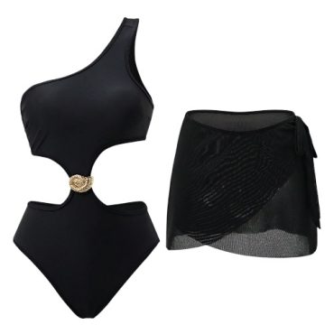 Traje de Baño entero negro con pareo