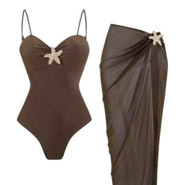 Traje de Baño entero marron con pareo