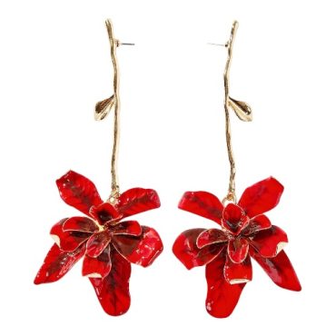 Zarcillos Rama Flor Roja