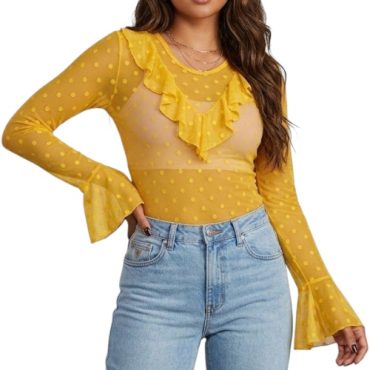 Blusa de malla con faralado amarilla