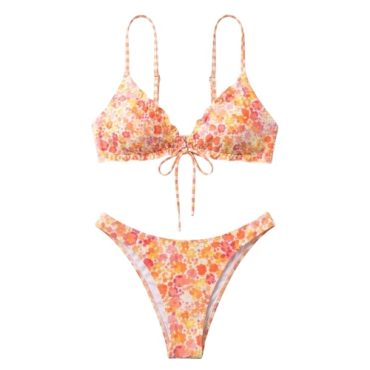 Traje de Baño flores naranja y fucsia