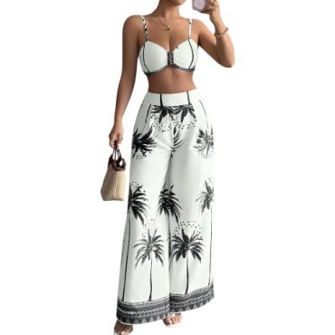 Conjunto blanco con palmeras