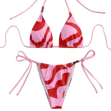 Traje de baño triangulo rosa y rojo