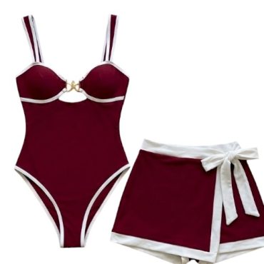 Traje de baño entero Rojo con falda