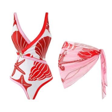 Traje de Baño Entero Corales con Pareo