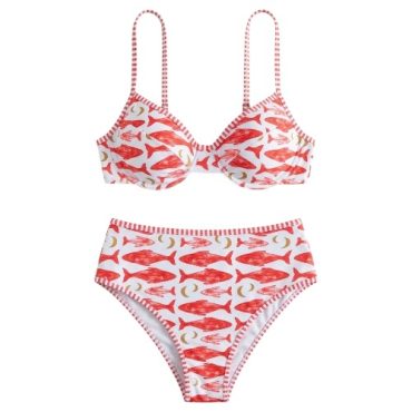 Traje de Baño Rojo Estampado Peces